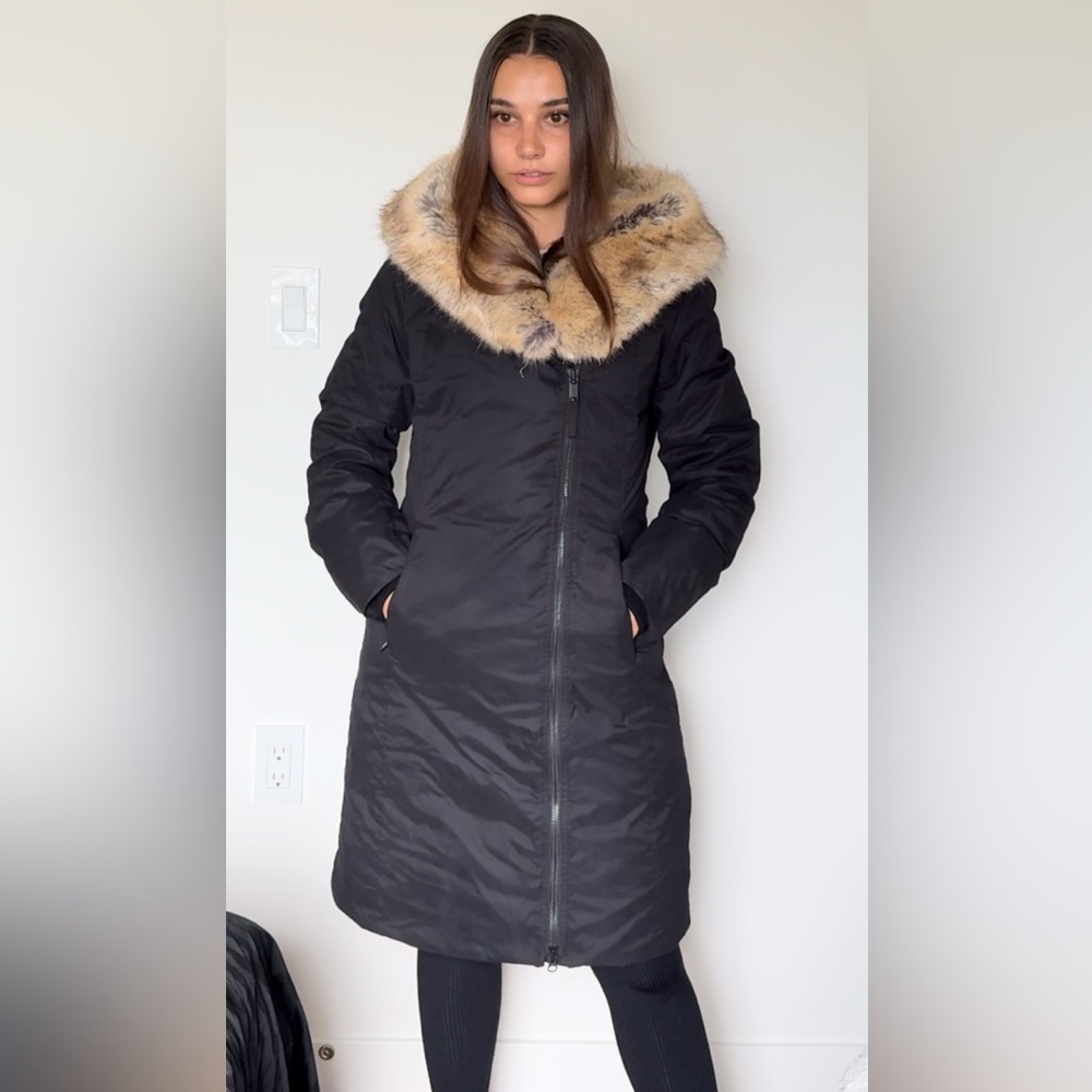 Babaton Charcoal Puffer Coat with Faux Fur Collar